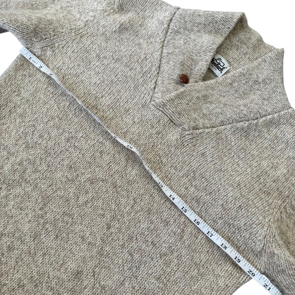 Woolrich Vintage Shawl Collar Wool Sweater Mens Oatmeal Pullover Fisherman S/M - Picture 7 of 7